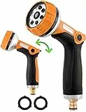 tillvex Garten-Handbrause Premium 10 Funktionen | für alle gängigen Gartenschlauch-Systeme | Gartenbrause | Spritzpistole | Spritzdüse | mit Feststellfunktion | Orange