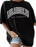 TOMEEK Damen T-Shirt Rundhals Kurzarm Top Sommer einfarbig Oversize T-Shirt Kausale Baumwolle breite Schulter T-Shirt, Schwarz, Größe S