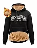 Nadeer Kapuzenpullover Damen Sweatshirt Winter Hoodie Sherpa Gefüttert Fleecepullover mit Taschen Los Angeles Casual Oberteile Tops(Schwarz,XL)