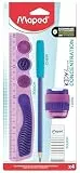 Maped - Set Kidy Learn Konzentration Violett – Lineal 20 cm bruchsicher – Anspitzer – Radiergummi – Graphitstift mit sensorischer entspannender Spitze – hilft der Konzentration – von Lehrern empfohlen