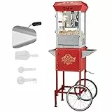 VEVOR Popcornmaschine Popcornautomat Popcorngerät mit Wagen 850 W Popcornmaschine 8 oz Kessel für 48 Tassen pro Ladung, mit gehärtetem Glas, inkl. 4 Schaufeln, Kino-Stil, rot