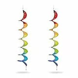 Relaxdays Windspiel, 2er Set, Regenbogen Windspirale, hängend, H x D: 130 x 20 cm, Deko-Windspiel Garten & Balkon, bunt