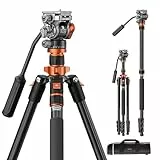 Kamera Stativ,K&F CONCEPT Videostativ Video-Tripod mit Fluidkopf,200cm Kamera Stativ, Tripod für unterwegs, mit Abnehmbarem Einbeinstativ, Aluminium Reisestativ K234A7+FH-03