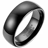 JewelryWe Schmuck 8mm Breite Glänzend Wolframcarbid Herren Damen Ring Jahrestag Verlobung Hochzeit Band Schwarz Klassik Dom Größe 76