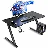 TRIUMPHKEY Gaming Tisch 100 x 60 cm, Gaming Schreibtisch, PC Tisch mit Kopfhörerhaken und Kohlefaserbeschichtung, Ergonomischer Computertisch, Metallgestell, Kohlefaser Schwarz
