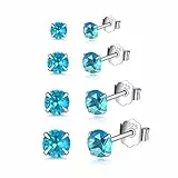 Shuxin Damen Ohrstecker Silber, 4 Paare 925 Sterling Silber Zirkonia Ohrringe Set, Hypoallergen Unisex Klein Schlafen Knorpel Ohrstecker mit Aquamarin Blau Zirkonia, Größe in 3, 4, 5, 6mm