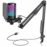 FIFINE Gaming Mikrofon PC mit Arm, USB Microphone Kit mit Stummschalttaste für Podcast Streaming Studio, für MAC PS4 PS5