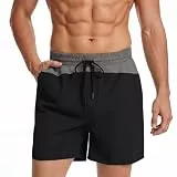 Atforna Badehose Herren Badeshorts Kurz mit Reißverschlusstasche Atmungsaktiv Schwimmhose Männer Schnelltrocknend Strandhose mit Meshfutter Grau+Schwarz L