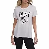 DKNY,Women's Blouse/Shirt,RHSTN GRFTI LG SS TE,WHT/BLK,S