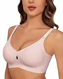 HORISUN kabellose BHS für Damen, V-Ausschnitt, vollständiger BH mit Unterstützung, Kein Bügel kabelloser T-Shirt-BH (Rosa M)