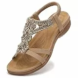 Littleplum Damen Sandalen Sommer Flach Sandalette Bohemia Strand Sandalen,Beige,38 EU