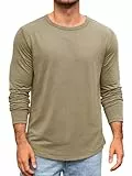 Runcati Herren Langarmshirt Rundhals Langarm T-Shirt Einfarbig Regular Fit Oberteile Sport Freizeit Shirts Casual Basic Unterhemd Khaki XXL