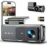 Dashcam Auto Vorne Hinten 4K+1080P, 3.19' IPS-Bildschirm Auto Dashkamera, 64GB SD-Karte, G-Sensor, 170° Weitwinkel, WLAN App, Super Nachtsicht, 24h Parkmodus, Loop-Aufnahme Dashkamera