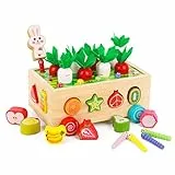 KMTJT Kinder Montessori Spielzeug ab 1 2 3 Jahr | 7-in-1 Holzspielzeug 2 Jahre | Steckspiel Sortierspiel Holzpuzzle Karottenernte | Lernspielzeug Geschenk für Mädchen Jungen Kinder Kleinkind