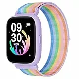 BIGGERFIVE Smartwatch Kinder, 1,8' Fitness Uhr Schrittzähler, 24/7 Puls, IP68 Wasserdicht, Schlafmonitor, Wecker, 5 Puzzlespiele mit/ohne App, Fitness Tracker für Mädchen Teens 5–16, Nylon