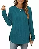 XIEERDUO Pullover Damen Strickpullover Sweatshirt Langarmshirt Herbst Winter Tshirt Elegant Oberteile Top Bluse Pfauenblau XL