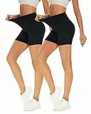 Missluck 2er Pack Radlerhose Damen Hohe Taille Kurze Sporthose Shorts Sommer Leggings Blickdicht Hotpants Unter Kleider für Yoga Sport, S-M, Schwarz/Schwarz