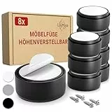 LouMaxx Möbelfüße höhenverstellbar– Füße für Möbel Ø 53,5 mm aus Kunststoff – Hochwertige Möbelerhöhung zum Kleben oder Schrauben – 8er Set Gleitfüße in Schwarz inkl. Montagematerial
