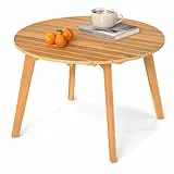 COSTWAY Beistelltisch Holz wetterfest, runder Gartentisch, Holztisch aus Akazienholz, Balkontisch, Kaffeetisch für Garten, Balkon, Terrasse, 62 x 62 x 40 cm