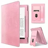 MMK Hülle für 6' Neu Kindle(11th Generation-2024/2022), Leichte Schutzhülle mit Auto Schlaf/Wach, PU Leder Kickstand Schutzhülle mit Kartenfach Handschlaufe, für Kindle 2024/2022 11. Generation, Rosa
