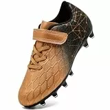 DimaiGlobal Kinder Fußballschuhe mit Stollen Jungen Mädchen Naturrasen Fussballschuhe Klettverschluss Kunstrasen Stollenschuhe FG AG Trainingsschuhe 35EU Gold