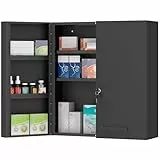 kleankin Medizinschrank, abschließbarer Medikamentenschrank mit 2 Türen und 6 Regalen, Erste-Hilfe-Schrank für Küche, Flur, Wohnzimmer, Stahl, 55 x 18 x 60 cm, Schwarz