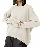 Ckikiou Übergroßer Pullover mit Rundhalsausschnitt, niedlich, lässig, für Damen, Herbst, Winter, lässig, langärmelig, weich, gestrickt, Beige, Groß