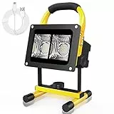 40W LED Baustrahler Akku, T-SUN 92 LED Tragbares Flutlicht mit abnehmbarem Standfuß, IP65 Wasserdicht Scheinwerfer, 6000K Tageslichtweiß Strahler für Camping, Fischen, Forschungsreise, Autoreparatur