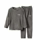 Generisch Schlafanzug Jungen Zweiteile Fleece Pyjama Set Jungen Mädchen Warme Flauschiger Schlafanzug Winter Langarm Hausanzug Nachtwäsche Für Unisex Kinder 004 Grau 165