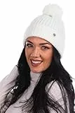 HEYO Damen Wintermütze, Bommelmütze, Strickmütze Beanie Warme Mütze für Winter HCD003 (DE/NL/SE/PL, Alphanumerisch, Einheitsgröße, Ecru)