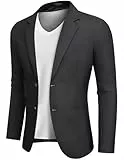COOFANDY Anzugjacken Sakko Herren Casual Business Blazer Regular Fit 2 Knöpfe Freizeit Anzug Einfarbig Schwarz L