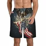 North American Glatzenadler-Druck, schnell trocknende Shorts für Herren, leichte Sommer-Strand-Shorts mit Taschen, elastischer Bund, weiß, M