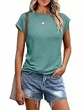 Cuptacc Tshirt Damen Sommer Rundhals Oberteile Damen Elegant Tops Cute T Shirt Basic Business Outfit Bluse Grün Mittel M 38-40
