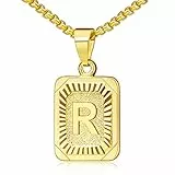 OIDEA Halskette mit Buchstabe R Gold: Unisex Charme Kette für Herren/Damen A-Z Buchstabe Anhänger Rechteck Dog Tag Kette aus Edelstahl Weizenkette Schmuck Geschenk für Männer Frauen