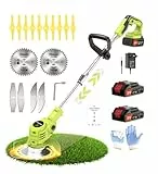 21 V Akku Motorsense Wrneaoch Motorsense mit 6.000 U/min und 650 W Motor Elektro-Rasenmäher mit 2 Batterien 2,0 Ah ist ideal zum effektiven und mühelosen Mähen von Gras