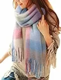 Voqeen Schal Damen Mode Lange Karierte Poncho Halstuch für Frauen Wraps Chunky Überdimensionale Winter Warm Wrap Schal für Damen