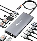 NOVOO USB C Docking Station 14-in-1 USB C Hub Triple Display mit 2 HDMI 4K@60Hz,DisplayPort 4K@120Hz,5USB-A+1USB-C Datenübertragung Gigabit Ethernet,100W PD,SD/TF,Audio für MacBook Dell HP(40cm Kabel)