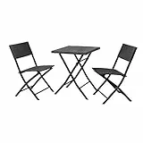 SVITA Bistroset 3-teilig 2 Stühle 1 Tisch Polyrattan Balkonset platzsparend klappbar Gartenmöbel Schwarz