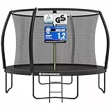 SONGMICS Trampolin 305 cm d, Gartentrampolin für Kinder mit Sicherheitsnetz, 180 cm hohe Gebogene Stangen, Randabdeckung, Leiter, Stahlrahmen, schwarz STR102B01