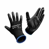 ASPRO Arbeitshandschuhe 10 Paar - Gartenhandschuhe - Schwarze Nylon-Handschuhe mit PU-Beschichtung für Bauarbeiter, Gärtner, Mechaniker, Bauarbeiter, Lagerarbeiter etc. Größe 8 (M - Medium)