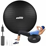 EDIFIT, Gymnastikball, 55, 65 und 75, Pezziball, Einschließlich Inflator, Pilates Ball, Sitzball, Pilates, Yoga Ball, Gymnastik (65cm, Schwarz)