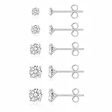 PRETOLE Sterling Silber Ohrstecker, Sterling Silber Ohrringe 925 Silber Diamant Ohrstecker Hypoallergen Weißvergoldet Ohrstecker Set Cubic Zirkonia Ohrstecker für Frauen
