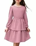 Arshiner Mädchen Kleider Glitzer Kinder Festliche Langarmkleid Elegant Rundhals Partykleid A-Linie Winter Herbst Freizeit Kleid für Mädchen 13-14 Jahre Violett