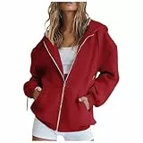 Sweatjacke Damen Sport Jacke Fitness Kapuzenjacke Zip Hoodie Übergangsjacke Jacken Teenager Mädchen Damenkleidung Herbst Oversized Hoodies Dünne Kapuzenpullover Sweatshirt Teddyjacke Mit Kapuze,Rot,M