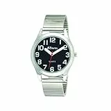 Ravel - Unisex-Uhr mit superflachem Sichthilfe-Edelstahl-Expanderarmband mit großen Zahlen und Zeigern - silbernes Ton/schwarzen Zifferblatt