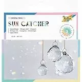 folia 23849 - Sun Catcher CRYSTAL TRIO, 3 Sonnenfänger aus Glas inkl. 16 m Metallic Garn in Gold, Ø 2, 3 und 4 cm Kristalle zum Aufhängen
