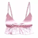 Satini Sissy Rüschen Gerafft Tailliert Seidig Satin Dessous Bralette (Zartrosa, M)