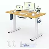 FlexiSpot Höhenverstellbarer Schreibtisch Basic–Mit Kabelmanagement, Haken und EINTEILIGER Tischplatte, Ergonomischer Homeoffice-Tisch, Bürotisch (120x60cm, Ahorn)