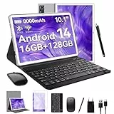FEONAL Android Tablet 10 Zoll, 16GB RAM+128GB ROM(1TB TF), 5G WiFi Tablet Mit Tastatur Maus Stift & Hülle, MTK8183 Octa-Core, 8000mAh Akku, 21MP Kamera, 1080FHD, Type-C, GPS, OTG