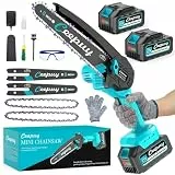 8 Zoll Mini Akku-Kettensäge zum Beschneiden, 2x4000 mAh Akku-Säge, elektrische Säge mit Ölpumpe, tragbare elektrische Kettensäge zum Schneiden von Holz Gärten